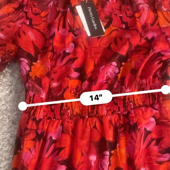 PrettyGarden Red Floral Tiered Maxi Dress Size L NWT Pockets - Picture 7 of 12